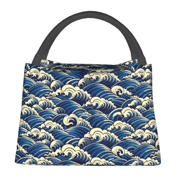 Vsdgher Japanese Water Wave Print Insulated Bags, Insulated Cooler Bag Totes for Hot or Cold Food Bring or Delivery