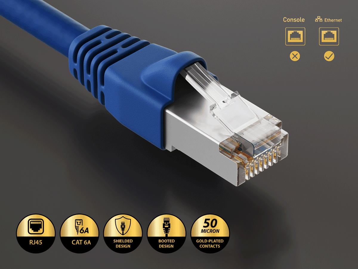 Cable Leader 50ft Cat6a Shielded Ethernet Network Patch Cable STP Snagless 24AWG Bare Copper, Blue