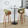 thumbnail image 3 of Vintage Mod 30" Mid-Century Modern Fixed-Height Barstool with Swivel in Walnut Wood and Green Fabric with Round Chrome Metal Footrest by LumiSource - Set of 2, 3 of 4