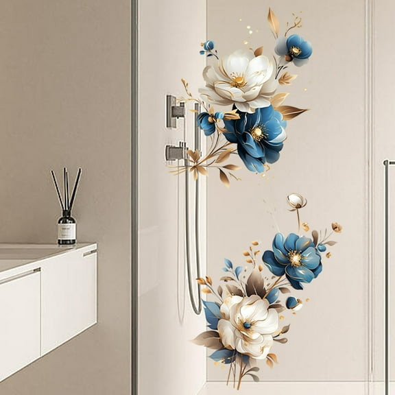 Watercolor blue flower refrigerator sticker bathroom bathroom home decoration wall sticker