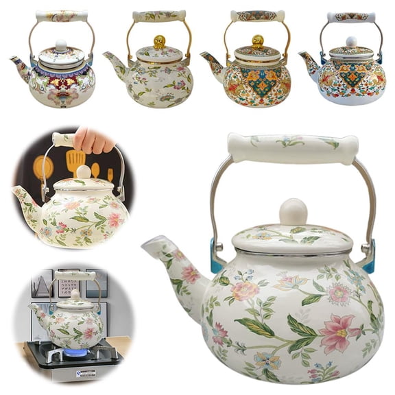 HAVELOR Enamel Teapot, 2.5L Capacity & 6.3 x 9.1 Inch Size, Heat-Resistant for Safe Brewing, Ideal for Home Afternoon Tea or as a Gift(E,2.5L)