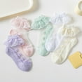 thumbnail image 4 of 5 Pack Girls Ruffle Socks Frilly Double Lace Socks Cotton Turn Cuff Socks Toddler Pageant Socks for Girls, 4 of 8