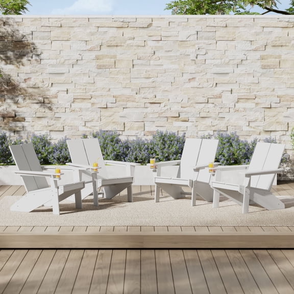 WestinTrends Riviera Outdoor HDPE Modern Adirondack Chair with Cup Holder (Set of 4), White
