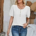 thumbnail image 4 of iHengLiXing Spring Tops for Womens Dressy Casual Women's Casual Round Neck Sleeve Patchwork Solid Color Loose T-Shirt Top White S, 4 of 6