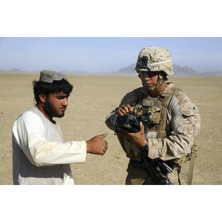 April 28 2014 - US Marine utilizes a Biometric Enrollment and Screening Device during a mission in Helmand province Afghanistan Poster (Best Biometric Devices In India)