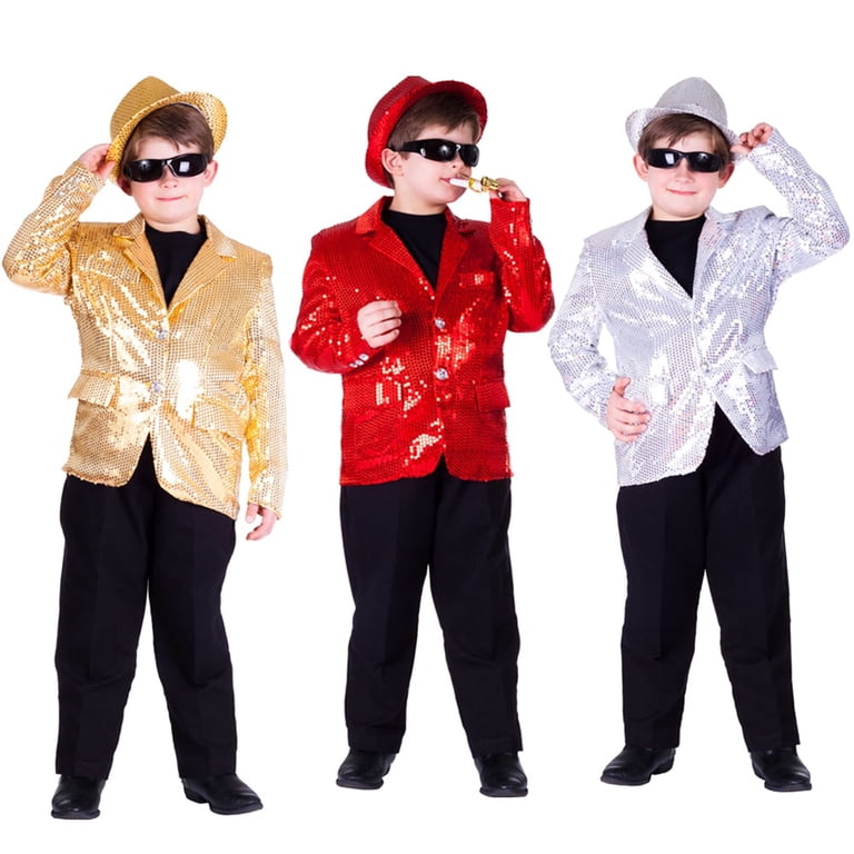 Kids' Sequin Blazer Jacket - Sparkly Party & Dance Costume For Boys, Gold/Silver/Red