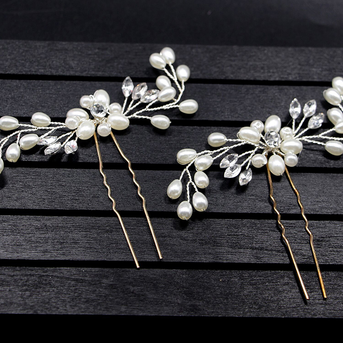 Lochimu Gold Plated Pearl Crystal Hair Clips For Bridal Wedding Prom Party Pearl Crystal Hair Clips Women Faux Hair Clips - image 4 of 11