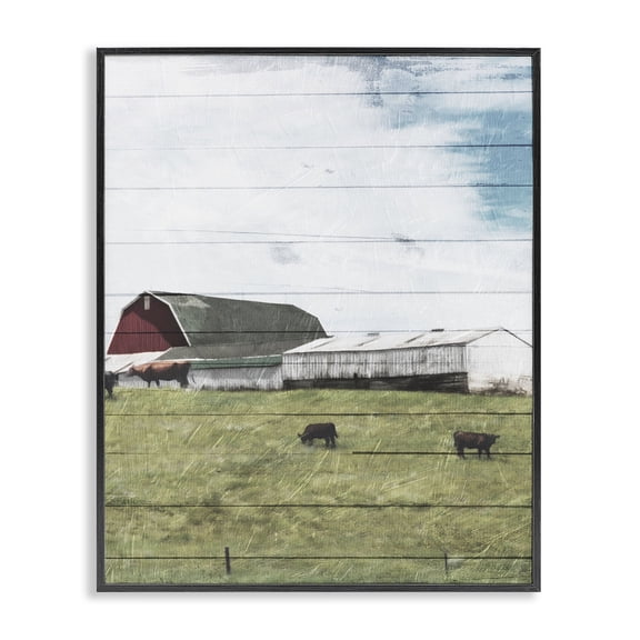 Stupell Industries Farmhouse Rustic Farm Landscape Wood Textured Black Framed Giclee Art, 16 x 20, by Milli Villa