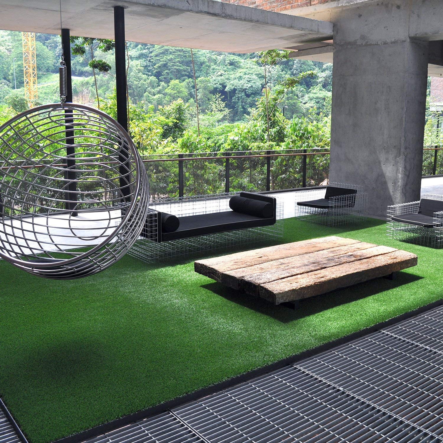 LITA 8' x 10' Artificial Grass Turf Green Thick Synthetic Fake Grass Outdoor Rug for Patio Balcony