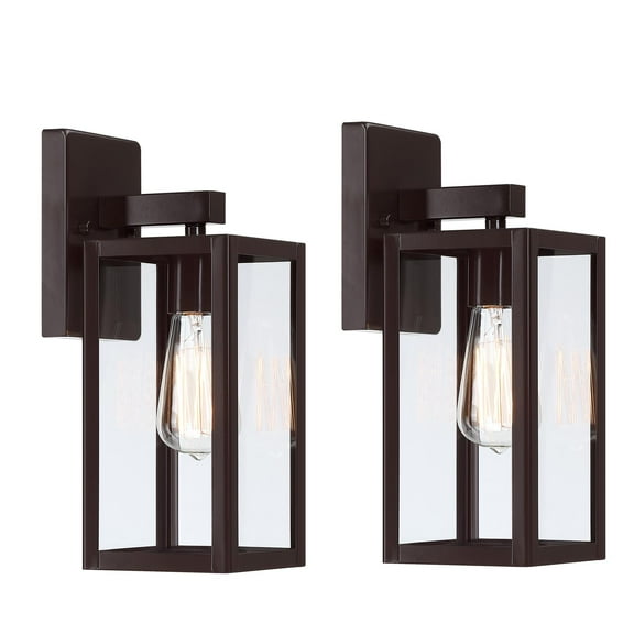 2-Pack 1-Light 13'' H Outdoor Wall Lantern Sconce with Bronze Finish and Clear Glass Shade