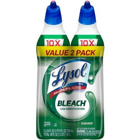 Lysol Bleach Toilet Bowl Cleaner - 24 fl oz (0.8 quart) - Bottle - 8 / Carton - Blue