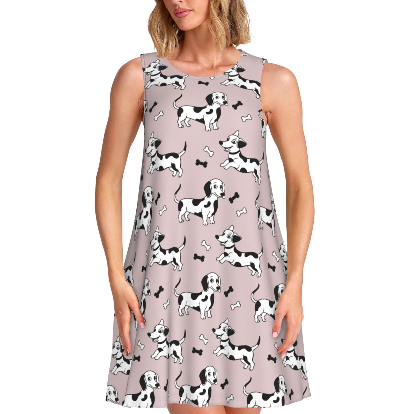 Xecao Chien Teckel Chiot pour Robes d'Été pour Femmes Robes Décontractées de Plage Sans Manches Robe Évasée avec Poches