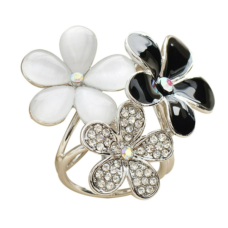 harmtty Women Shiny Rhinestone Inlaid Flower Scarf Ring Clip