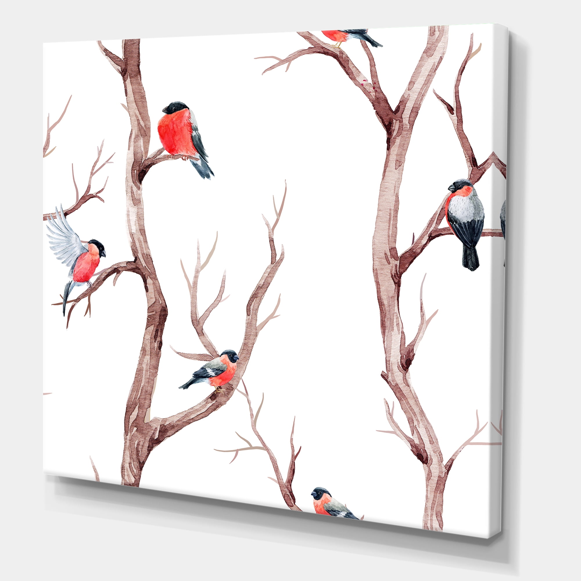 Little Birds Sitting On The Tree Branches III 30 in x 30 in Painting Canvas Art Print, by Designart