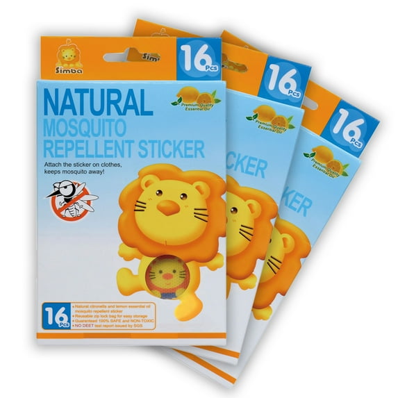Simba Natural Mosquito Repellent Stickers / Patches with Citronella and Lemon Extract (No DEET), 3 packs, total 48 pcs.