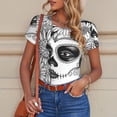 thumbnail image 6 of Kdxio Floral Sugar Skull Portrait for Women's Short-Sleeved Onesie Stylish Round Neck Pajamas Bodysuit Jumpsuit Nightwear-Large, 6 of 7