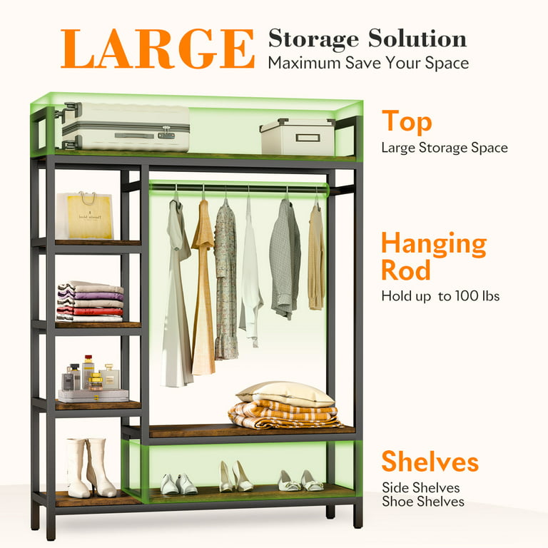 HOKEEPER Heavy Duty Extra Large Freestanding Closet Organizers and Storage  with Coat Rack Metal Wardrobe Closet Clothing Rack for Hanging Clothes Rack