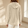 thumbnail image 4 of Fesfesfes Women's Casual Velour Hooded Sweatshirt Button Detail Long Sleeve Drawstring Hoodie with Pockets Loose Fit Solid Color for Fall Winter Daily Wear, 4 of 9