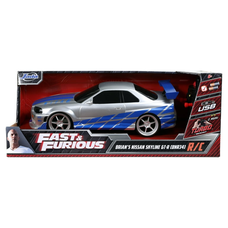 Jada Toys Fast & Furious Brian's Nissan Skyline GT-R (BN34) Drift Power  Slide RC Radio Remote Control Toy Race Car with Extra Tires, 1:10 Scale