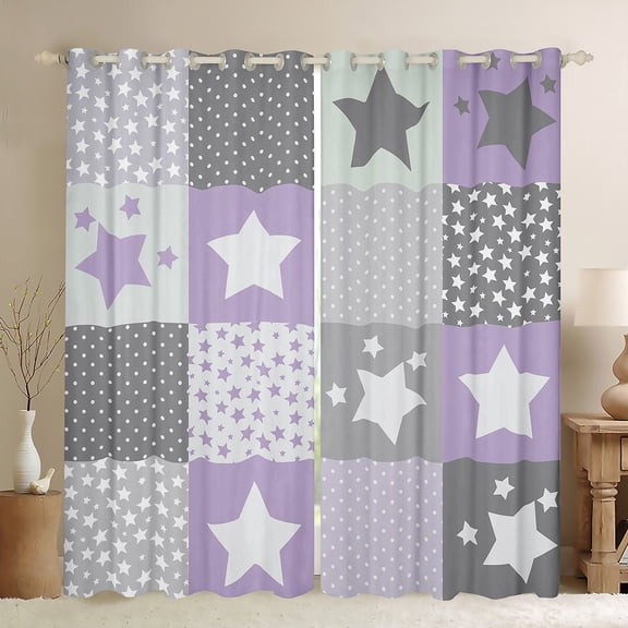 Feelyou Kawaii Stars Print Black Out Curtains, Dreamy Purple Cartoon Curtains Pack of 2 (42x63 Each), Teens Boys Girls Kids Bedroom Curtains, Blackout Curtains Bedroom Decor