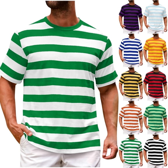 ShiShine Men's Short Sleeve Crew Neck Striped T-Shirt Casual Classic Tee Soft Breathable Top for Daily Wear Summer