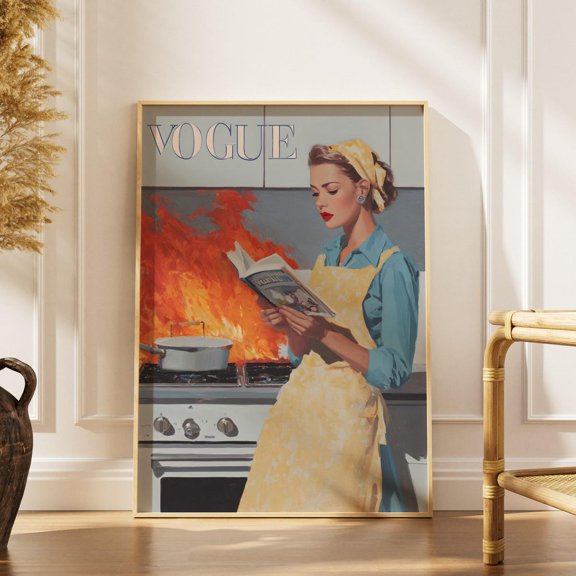 Vintage Style Kitchen Art Print Fashion Magazine Wall Art Funny Cooking Disaster Wall Art Mid Century Modern Poster Gifts For Her