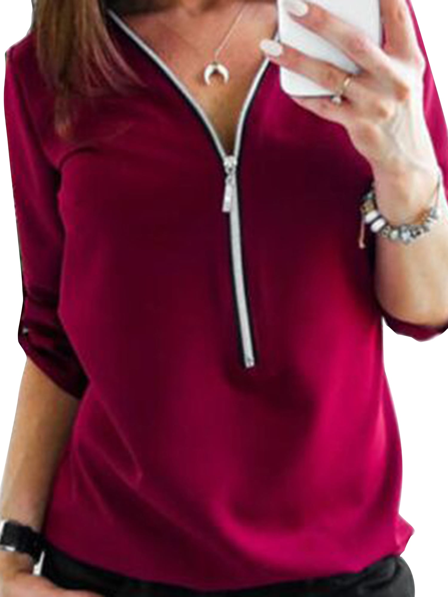 Davenil Womens Long/Short Sleeve Tops V-Neck Criss Cross Shirts Loose Fit Tunic Tops Irregular Hem Casual T-Shirt