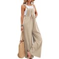 thumbnail image 1 of Innerwin Bib Overalls Wide Leg Women Romper Holiday Solid Color Boho Jumpsuits Khaki M, 1 of 2