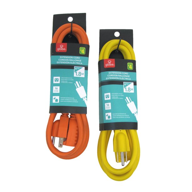 Set 2 6ft Indoor Outdoor Extension Cords 3 Prong Grounded Heavy Gauge