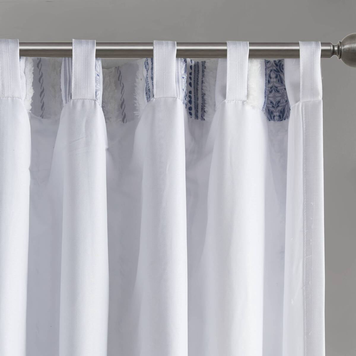 MAYEERTY 50x95" Poly Printed Curtain Panel - Tufted Stripe Lining, White/Navy