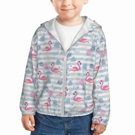 

Gaeub Flamingo and Pineapple Print Athletic Sun Protection Hoodie for Kids Long Sleeve Outdoor UV Shirt Running Fishing Top for Boys Girls-3 Years