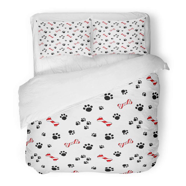 ABPHQTO Juego de ropa de cama de 3 piezas con lindos senderos de pata de perro de dibujos animados y bastón de caramelo en forma de galleta, funda de edredón con 2 fundas de almohada