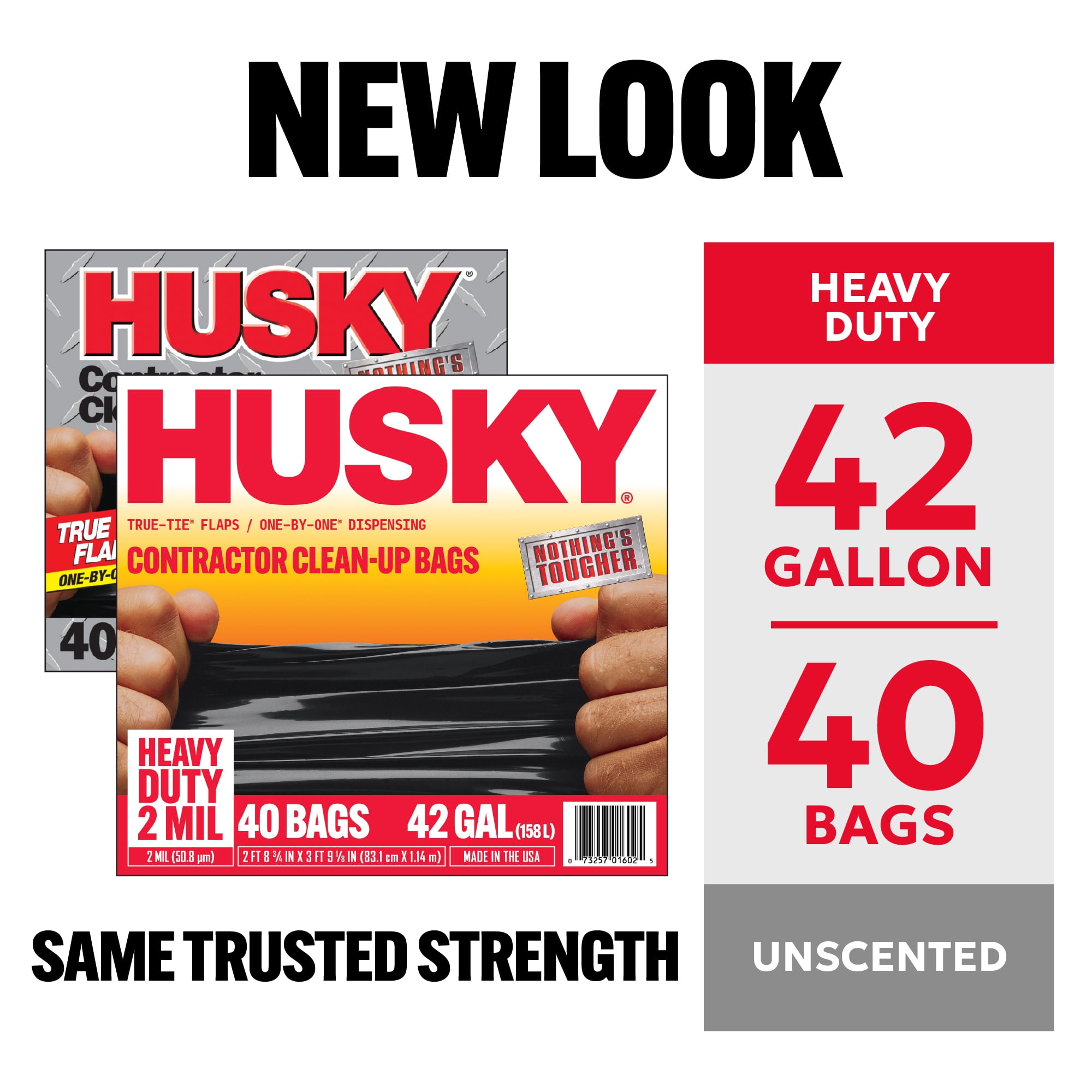 (4 pack) Husky 42 Gallon Heavy Duty 2 Mil Contractor Bags, 40 Bags