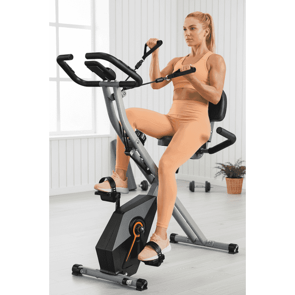 USLIM Foldable Exercise Stationary Bike for Small Apartments, Indoor Portable Cycling Bike with Resistance Bands, 300 lb Capacity