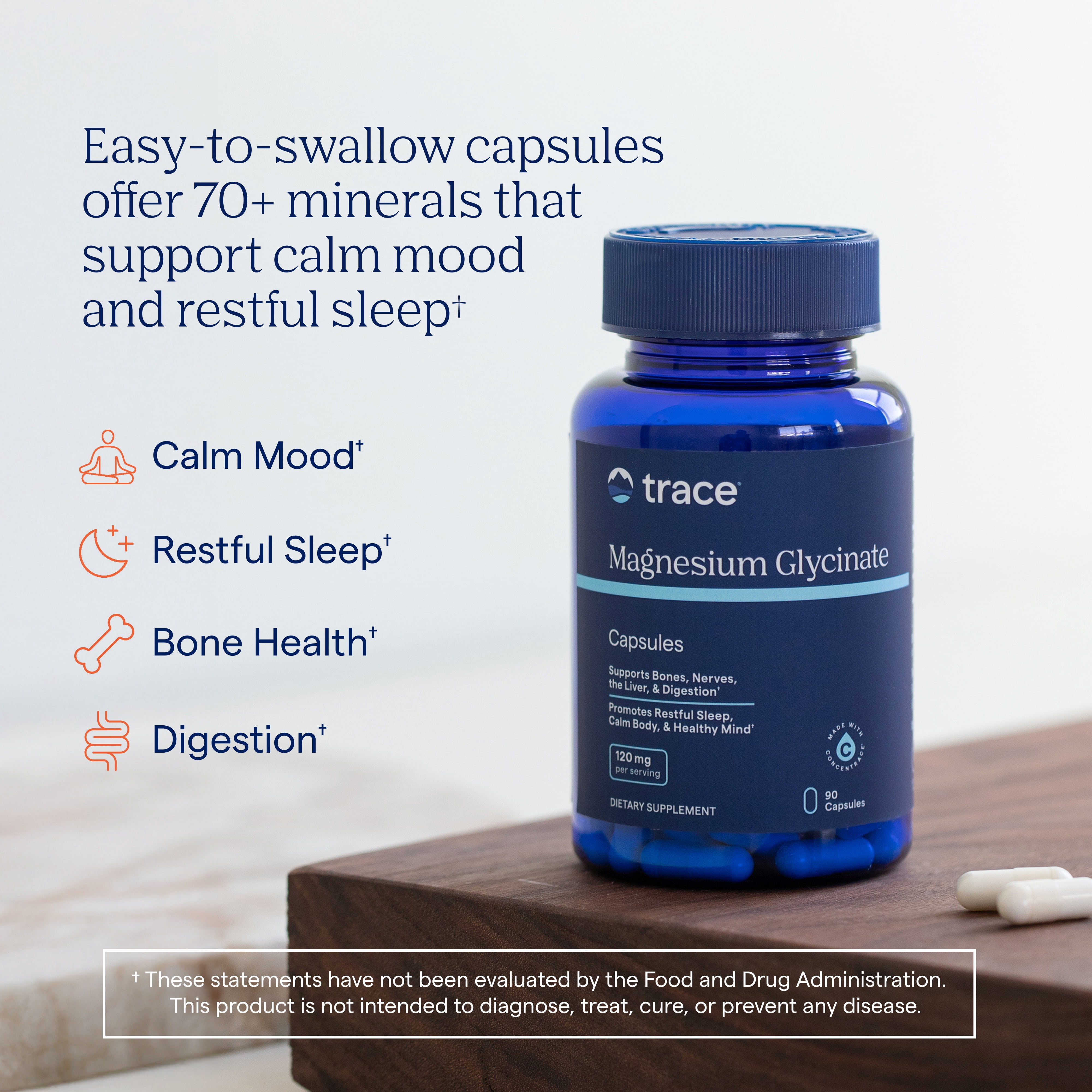 Trace Minerals Magnesium Glycinate Capsule Supplement for Healthy Sleep and Relaxation Support, 90 Count (90 Servings)