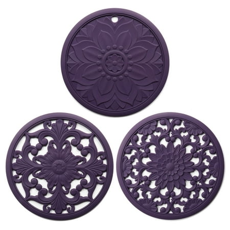 

Cooking Utensil Kitchen Utensil Silicone Trivet Mat Set with 3 Carved Patterns Hot Pot Holder Hot Pads Purple
