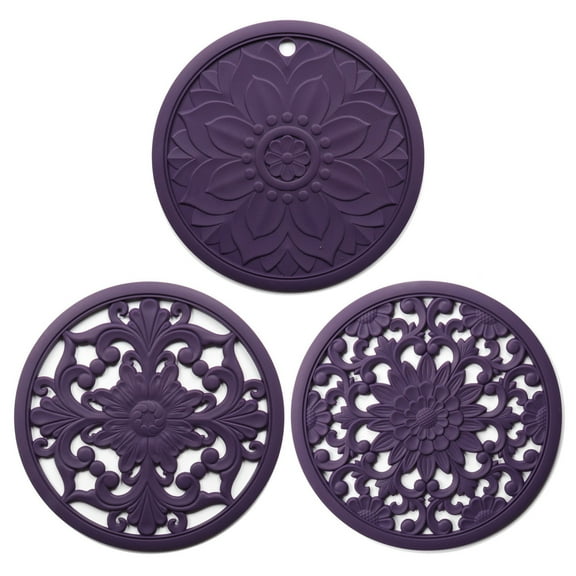 Wovilon Silicone Trivet Mat Set With 3 Carved Patterns Hot Pot Holder Hot Pads Kitchen Gadgets Kitchen Tools