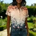 thumbnail image 4 of Hawaiian Shirts Women Hawaii Tshirt Cool Floral Tropic Print Graphic Tees Tops Button Up Summer Vacation Shirt Beige 2XL, 4 of 5