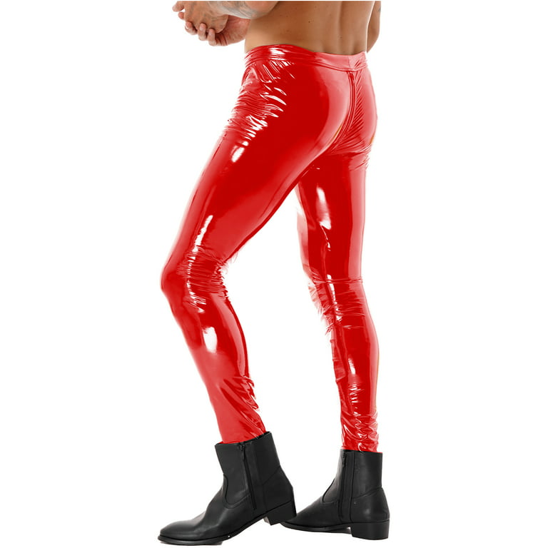 iEFiEL Mens Faux Leather Pants Shiny Low Waist Tight Trousers for Club  Stage Show Rock Band Performance 