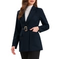 thumbnail image 4 of INSPIRE CHIC Work Blazer for Women Business Long Sleeve Collared Dressy Casual Belted Suit Jacket S Navy Blue, 4 of 5