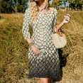 thumbnail image 3 of Beige Snakeskin Textured Background Women's 3/4 Sleeve Dresses Elegant A-Line Midi Dress Flare Summer Casual Sundress, 3 of 9