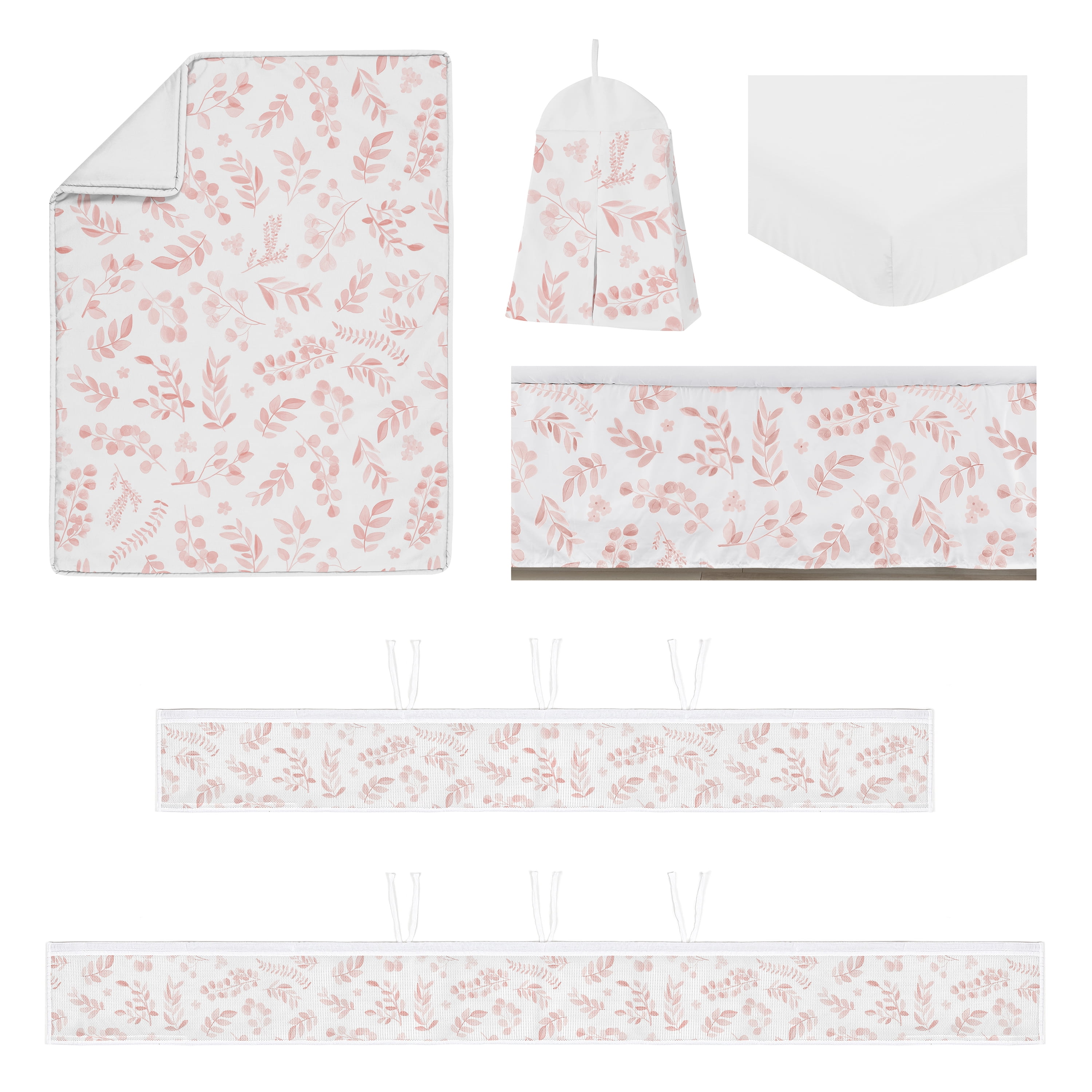 Sweet Jojo Designs Botanical Blush Pink Girl Crib Bedding + BreathableBaby Breathable Mesh Liner