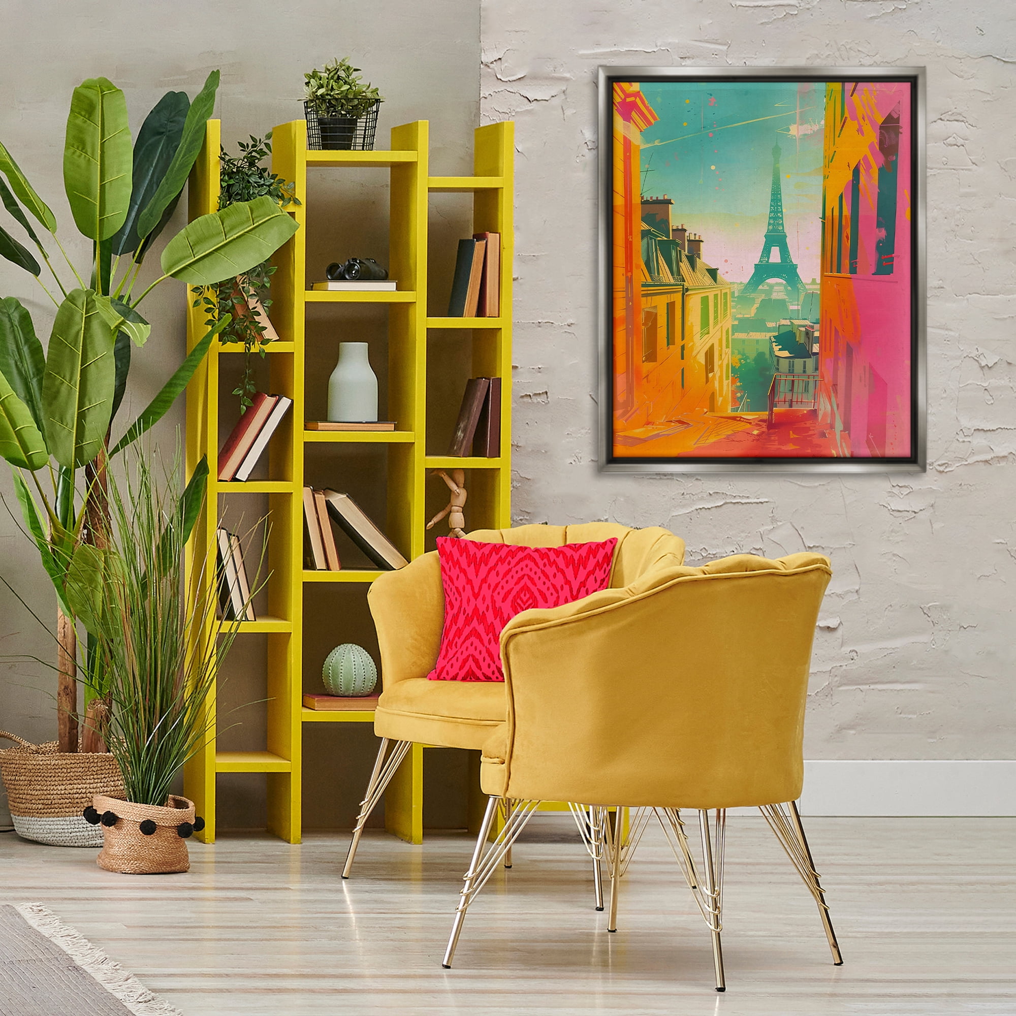 Stupell Industries Modern Paris Tower Town & City Painting Gray Floater Framed Art Print Wall Art, 25 x 31