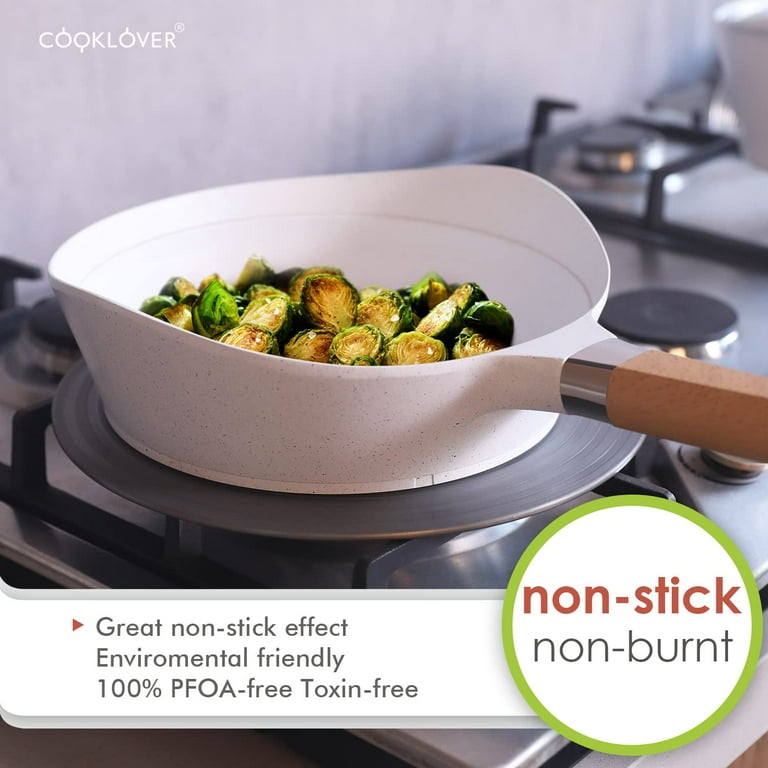Nonstick Cookware Set Non Toxic 100% PFOA Free Compatible Induction Pots  and Pans Sets with Glass Lid 15 Piece - Grey & White