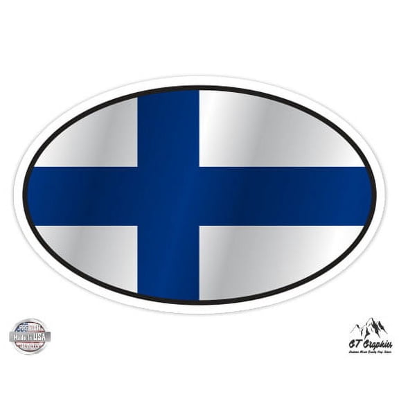 Finland Flag Oval - 3" Vinyl Sticker - For Car Laptop I-Pad Phone Helmet Hard Hat - Waterproof Decal
