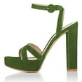 thumbnail image 2 of YDN Women Elegant Open Toe Chunky Block High Heel Sandals Ankle Buckle Straps Platform Pumps Wedding Dress Shoes Size 6.5 Olive, 2 of 4