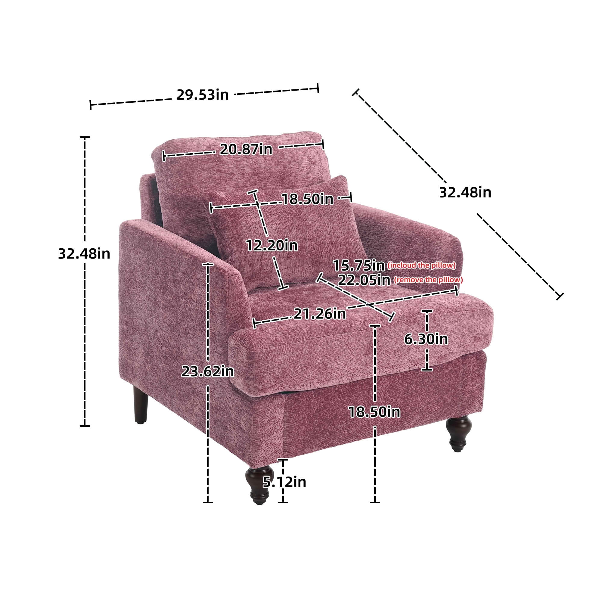 MAYEERTY 29.53-Inch Mid Century Chenille Tufted Studded Accent Armchair, Solid Wood Frame Upholstered Club Lounge Chair for Living Room Bedroom Reading Office
