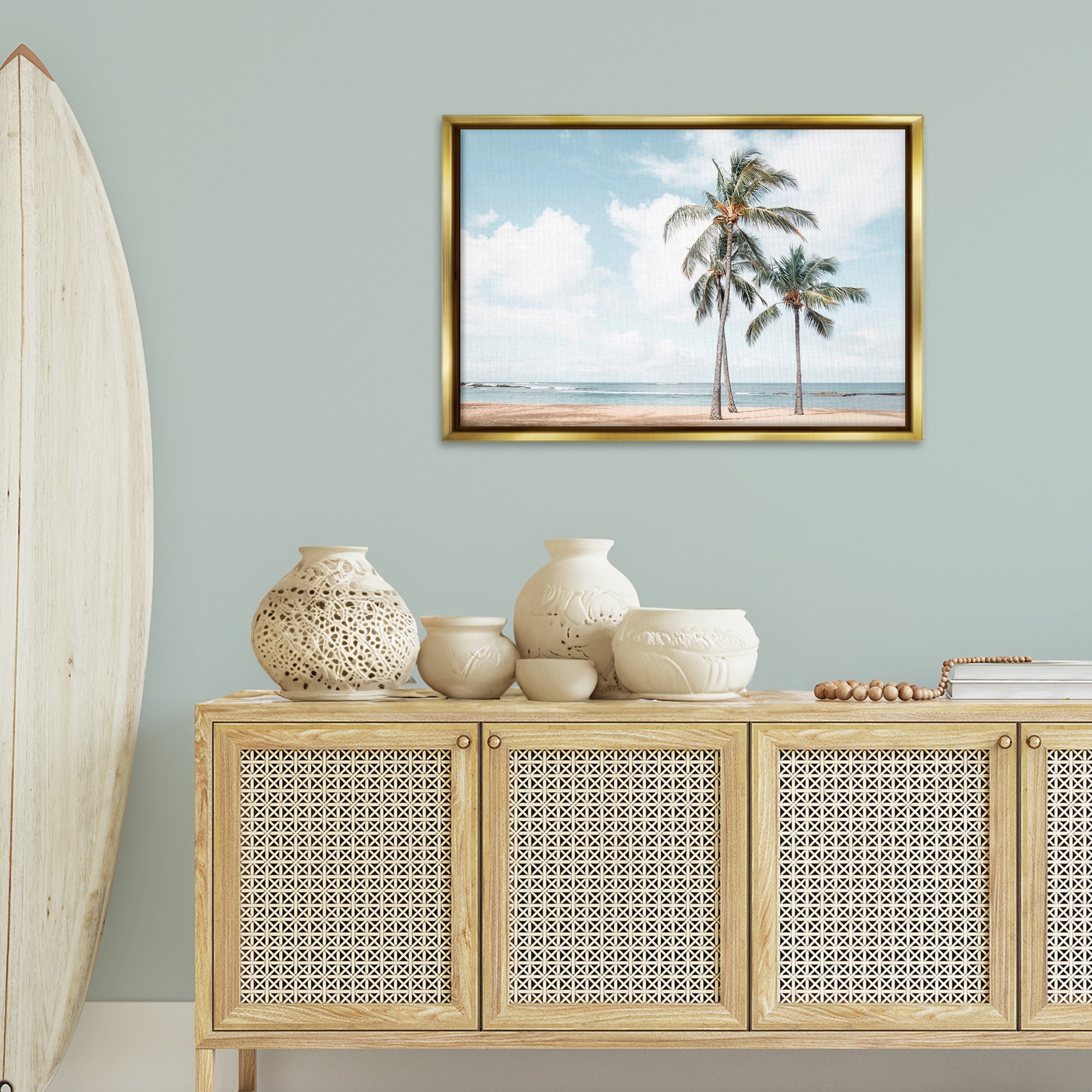 Stupell Industries Windy Tropical Scene Nautical & Beach Painting Gold Floater Framed Canvas Art Print Wall Art, 31 x 21