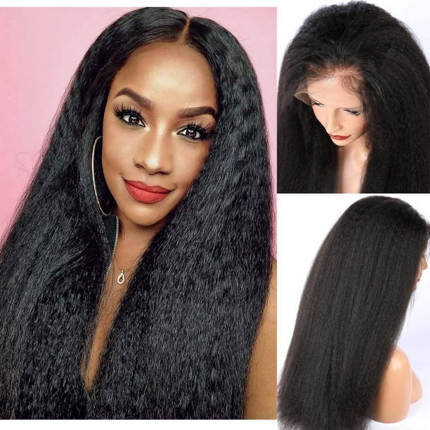 Beauhair Kinky Straight Lace Front Wigs Human Hair,Coarse Yaki Straight 13x4 HD Transparent Lace Frontal Wig Brazilian Wigs for Women Pre Plucked with Baby Hair 180% Denisty Natural Color 28 Inch - Beauhair Kinky Straight Lace Front Wigs Human Hair,Coarse Yaki Straight 13x4 HD Transparent Lace Frontal Wig Brazilian Wigs for Women Pre Plucked with Baby Hair 180% Denisty Natural Color 28 Inch -