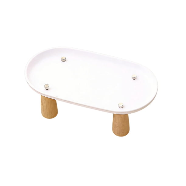 Soporte para comedero de gato con patas de madera resistentes, antivómitos, para mascotas. Blanco 24cmx13cm